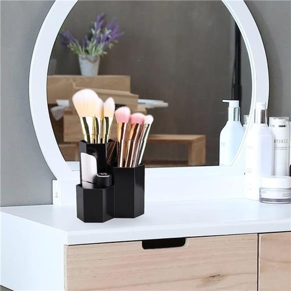 Makeup Brush Holder Organizer, 3 Slot Plastic Cosmetics Brushes Pen Storage - Picture 4 of 7